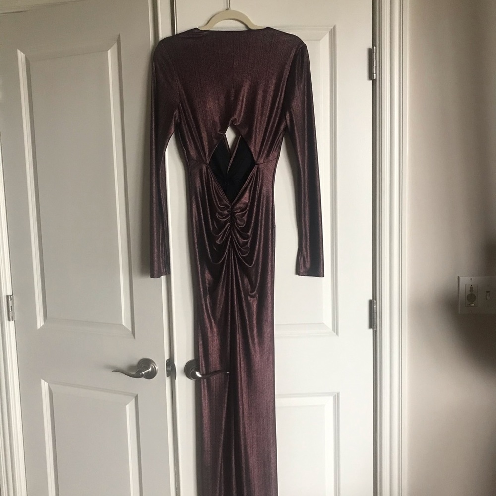 Katie May long sleeve metallic gown